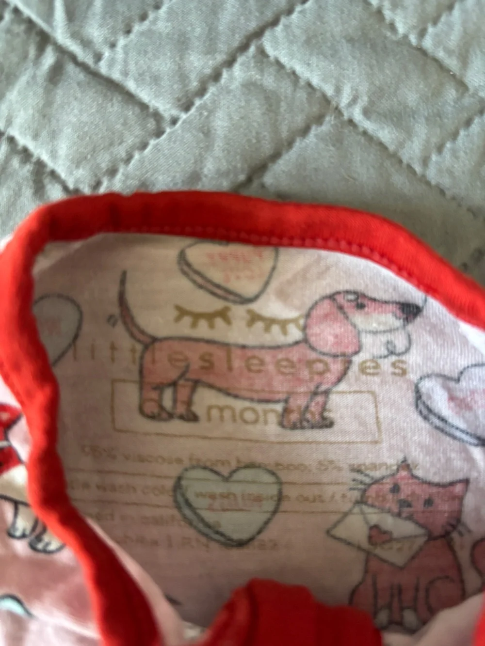 Valentine’s Puppy Love Little Sleepies 0-3M Bamboo Zippy